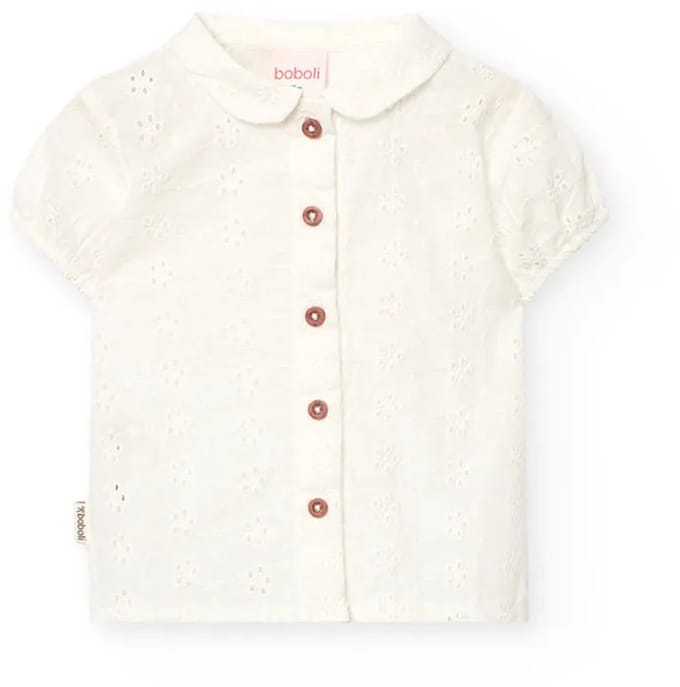Boboli Batiste Embroidered Overhemd Met Korte Mouwen Beige 4 Years Jongen
