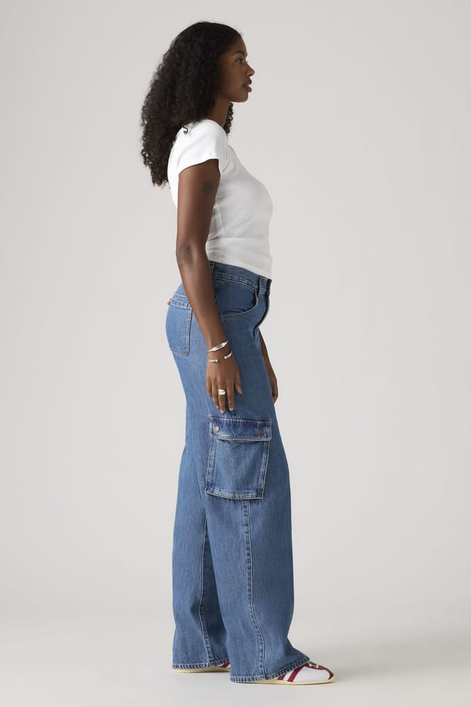 Levi's Superlow Loose Cargo Dnm All Over Blue Maat: W32L32 | Cargobroeken Outlet | Dames | Blauw