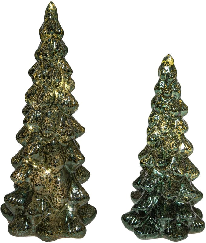 Kerstboom beeldjes - groen - met LED licht - glas - decoratie kerstboompjes