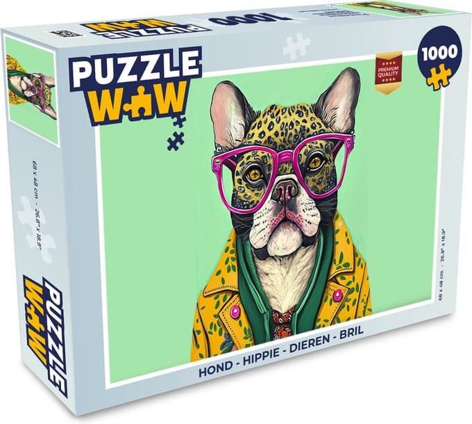 Puzzel Hond - Hippie - Dieren - Bril - Legpuzzel - Puzzel 1000 stukjes volwassenen