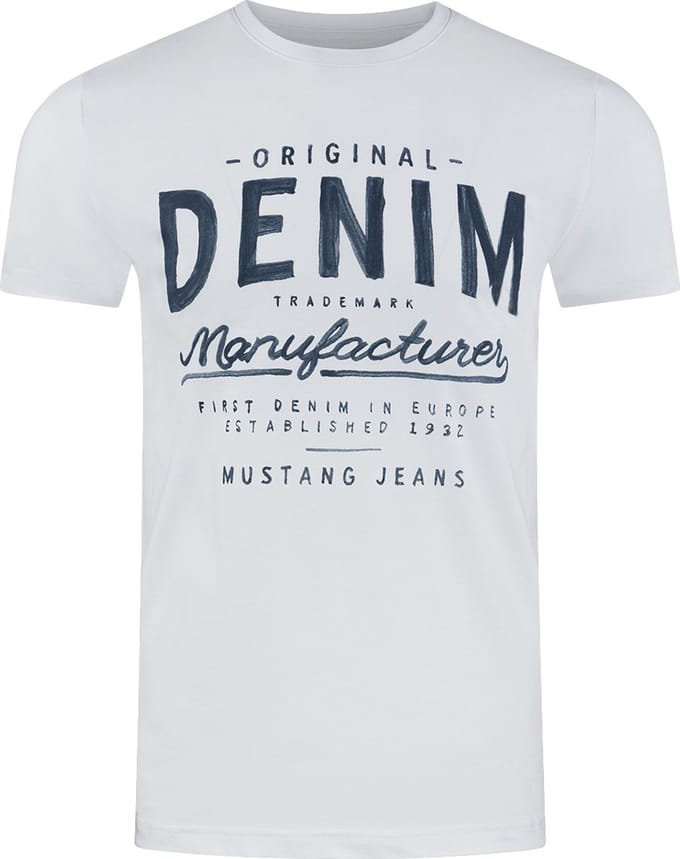 Mustang Heren T-Shirt Basic Print Tee regular fit Wit L Ronde Hals Volwassenen Opdruk Print Shirts