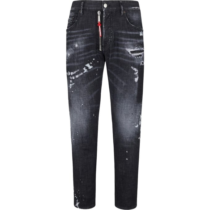 Dsquared2 Skater Jean Gescheurde dijen Verfspatten Zwarte wasjeans