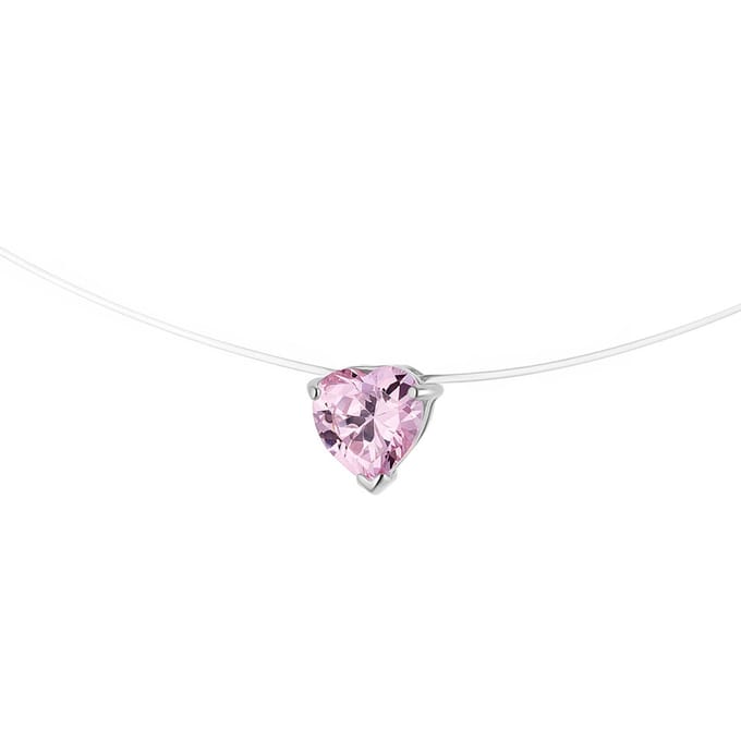 Roze zirkoniumoxide ketting 5 mm vorm kar nylon transparant zilver 925