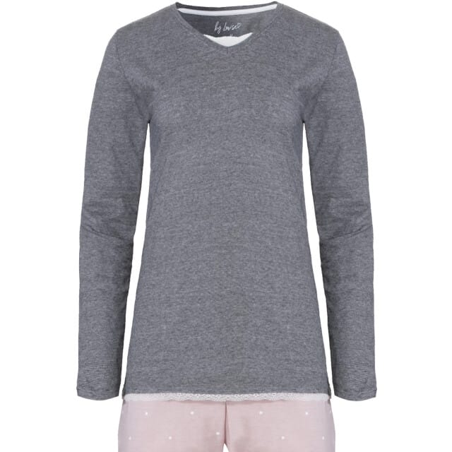By Louise Dames Pyjama Set Lang Katoen Grijs / Roze - Maat L