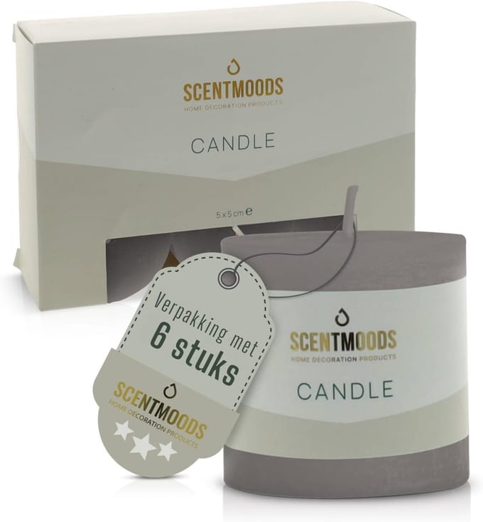 Scentmoods - Rustieke Kaarsen - Set van 6 - Grijs - Kaars - 5x5cm