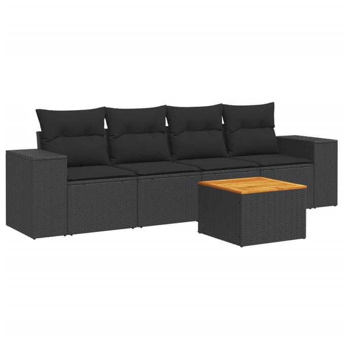 vidaXL - 5-delige - Loungeset - met - kussens - poly - rattan - zwart