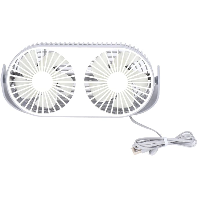 Dubbele ventilator 360 graden rotatie USB-oplaadbaar Dubbele ventilator met dubbele kop Geluidsarm rasterontwerp Mini-bureauventilator USB-bureau white