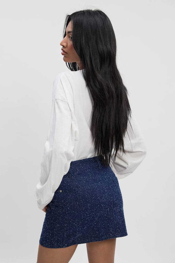boohoo Dames Boucle Denim Mini Rok | Indigo | Maat: 8