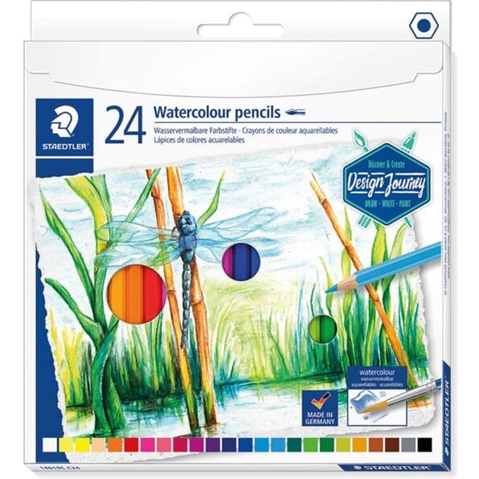 Pak met 24 met water te verven kleur-/aquarelpotloden Design Journey