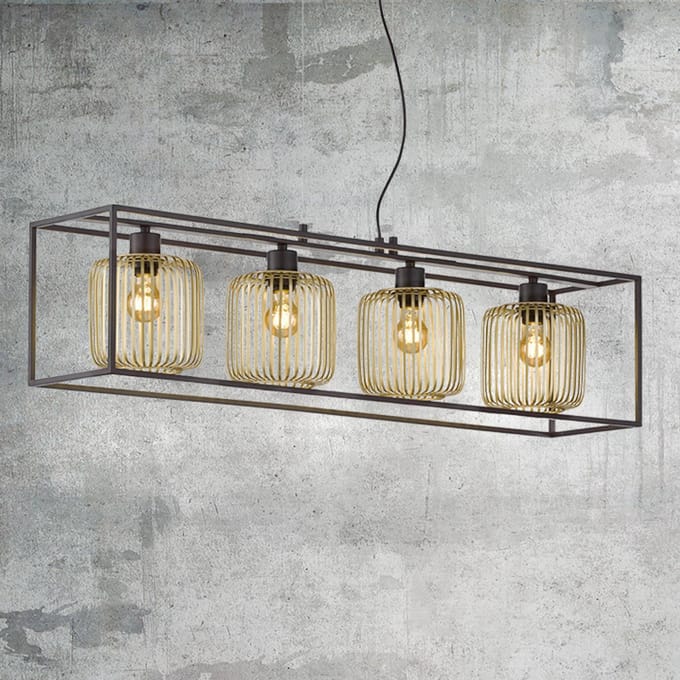 Fischer & Honsel Caydo - Hanglamp - 4x E27 max. 40 W (excl. lichtbron) - 110 x 23 x 150cm - Zwart/Goud
