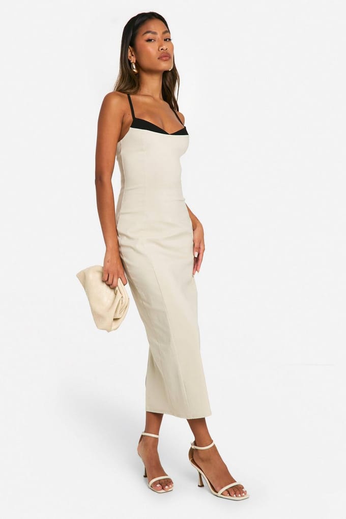 boohoo Dames Contrast Insert Bengaline Midaxi Jurk | Stone | Maat: 14