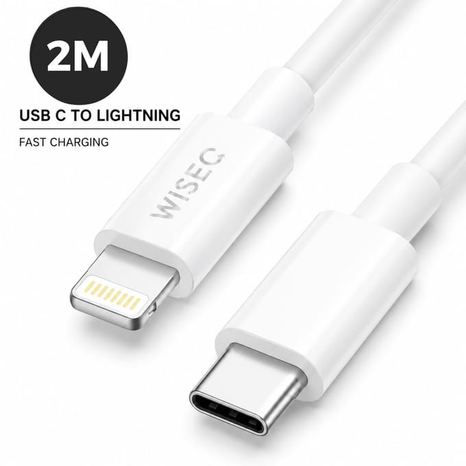 USB C Lightning kabel 2m - Apple iPhone Lightning naar USB C snellaadkabel - Fast Charging kabel geschikt voor iPhone - Wit - WiseQ