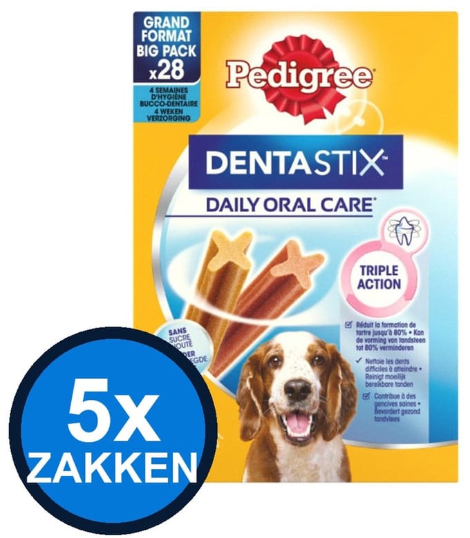 5x Pedigree - Dentastix Medium Multipack 28-pack - Hondenvoer Snacks - 720 g