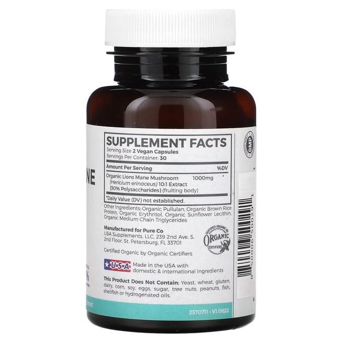 Pure Co., Biologische Hertengewei Paddenstoel, Veggie Capsules 60 (500 mg per capsule)