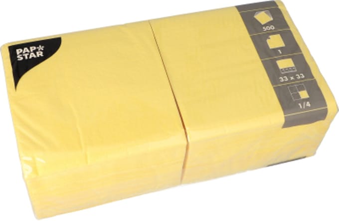 500 Servetten, 1-laags 1/4 vouw 33 cm x 33 cm geel