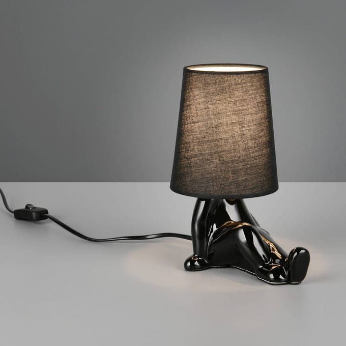 Reality Leuchten Tafellamp Huma, zwart, hoogte 25 cm, textiel/keramiek, E14