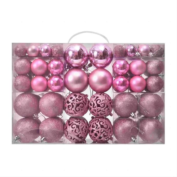 Nivard Kerstballen - Kerstversiering - Plastic - Roze - Kerstballenset - 100 stuks