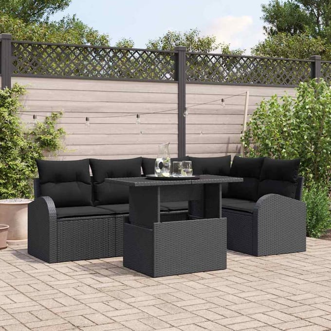 vidaXL - Tuinbank - Set - 6 - st - Zwart - poly - rattan