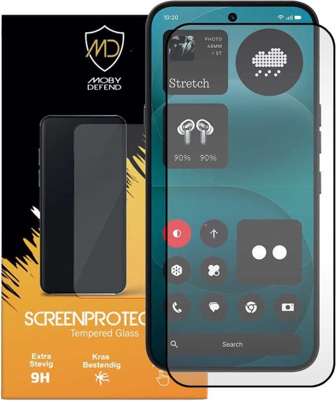 MobyDefend Screenprotector - Geschikt voor Nothing Phone (4a) Pro - Screensaver Met Zwarte Randen - Gehard Glas