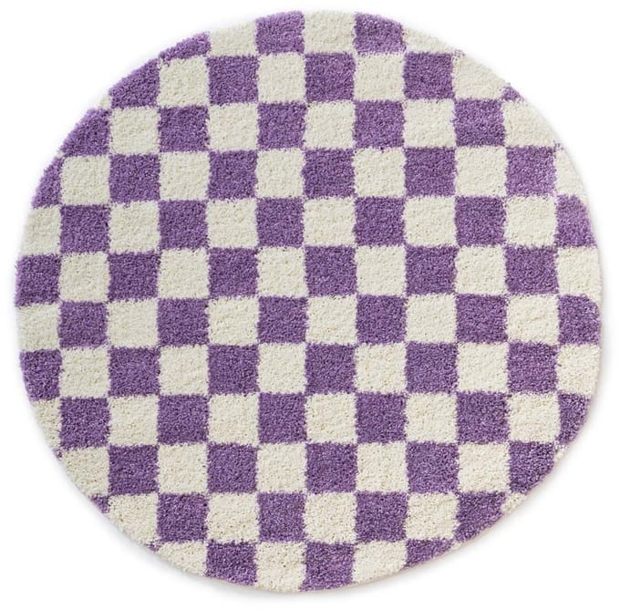 Rond checkerboard vloerkleed - Check ivoor/lila 150
