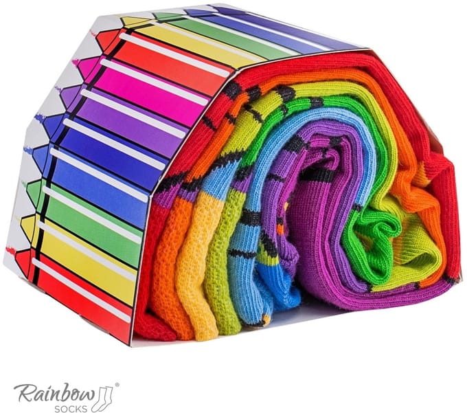 Rainbow Crayon Socks Box - Tweekleurige Sok - Creatieve Print - Energiek