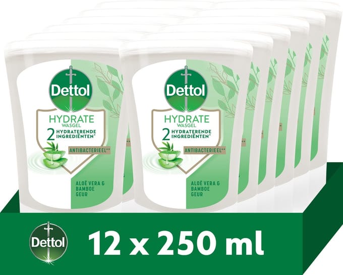 Dettol No-Touch Navulling Aloë Vera & Bamboe (Hydrate) 250ml - 12 stuks - Voordeelverpakking