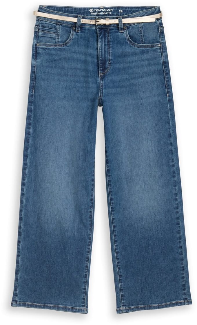Tom Tailor - TTNELMA CULOTTE stretch jeans met riem - Maat 33/28 - Clean Mid Stone Blue Denim