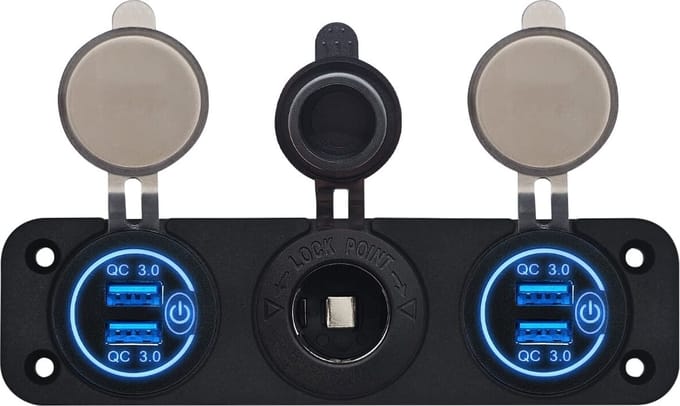 ProRide 12V USB Autolader 2 Poorten - QC3.0 - Voltmeter en 12V/24V Sigarettenplug - Drievoudig inbouw