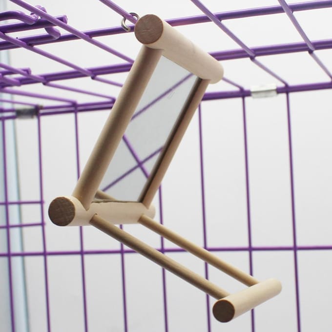 Standaard Stok met Spiegel voor Papegaai Huisdieraccessoires Houten Decoraties beige