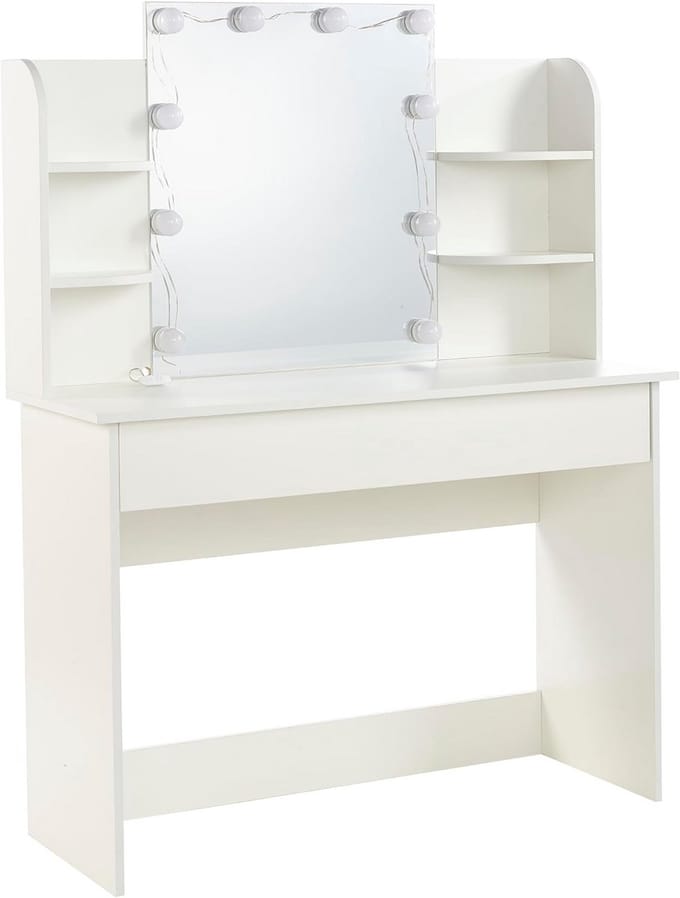 Kaptafel met spiegel - Make-up tafel - Schoonheidsroutine - Verstelbare LED-verlichting - 90 cm breed - Wit