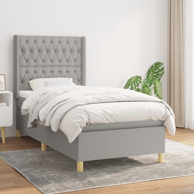 vidaXL - Boxspring - met - matras - stof - lichtgrijs - 90x190 - cm