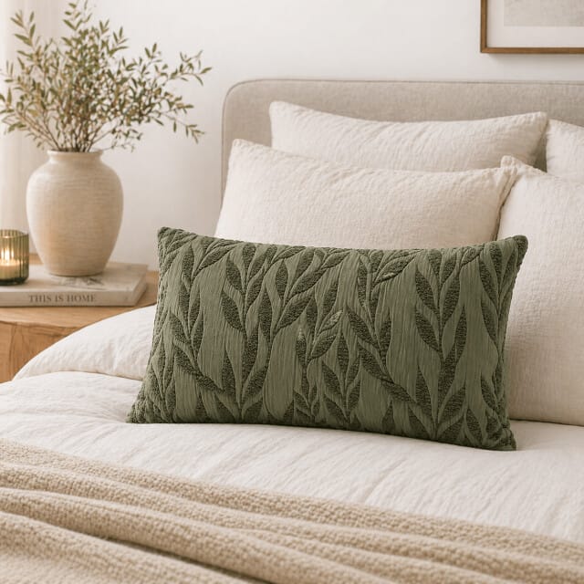Sierkussen ELVANO Groen 60 x 40 cm – Inclusief Vulling – Kussen met Reliëfstructuur – Geweven 3D Patroon