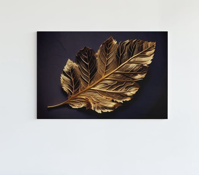 Canvas Schilderij Abstract - Blad - Zwart - Goud - 120x80x2 cm