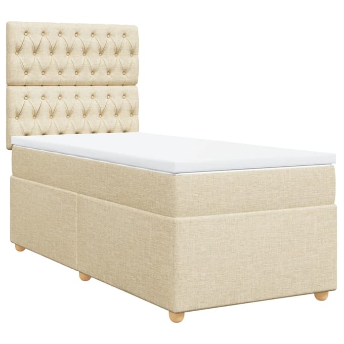 vidaXL - Boxspring - met - matras - stof - crèmekleurig - 100x200 - cm