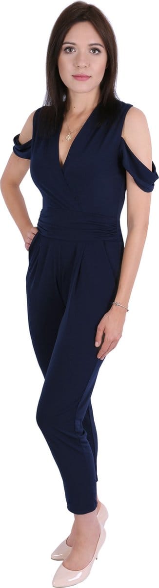 John Zack marineblauwe jumpsuit met open schouder
