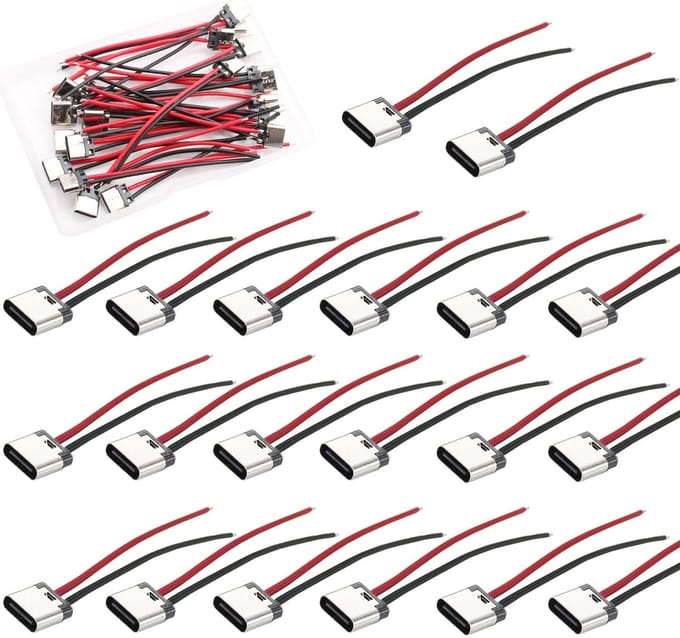 RUNCCI-YUN 20 PCS USB-C Socket Soldering met Kabel - Ideaal voor PCB Ontwerp en DIY