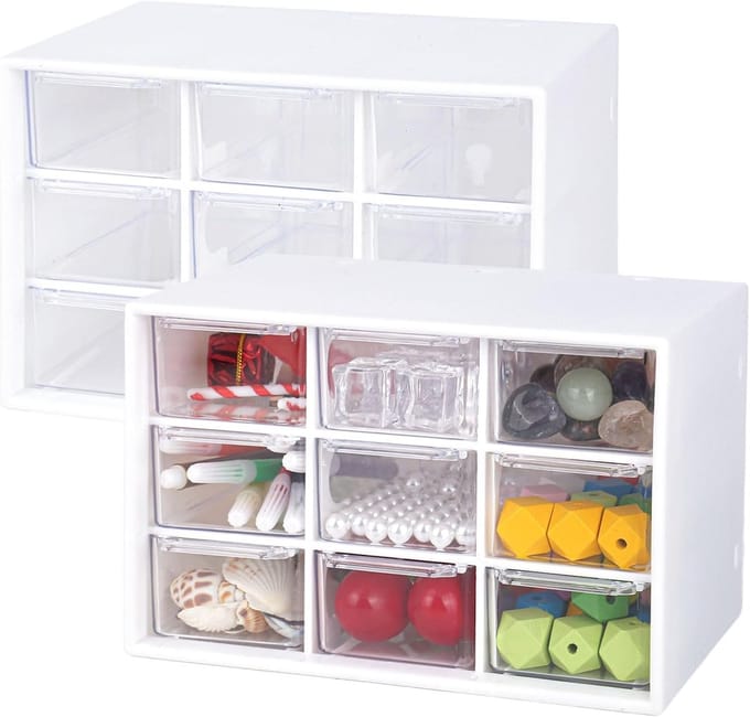 Famanu – Stapelbare bureau organizer laden (2 stuks) – Make-up en accessoires opbergsysteem – 3 laden – Wit