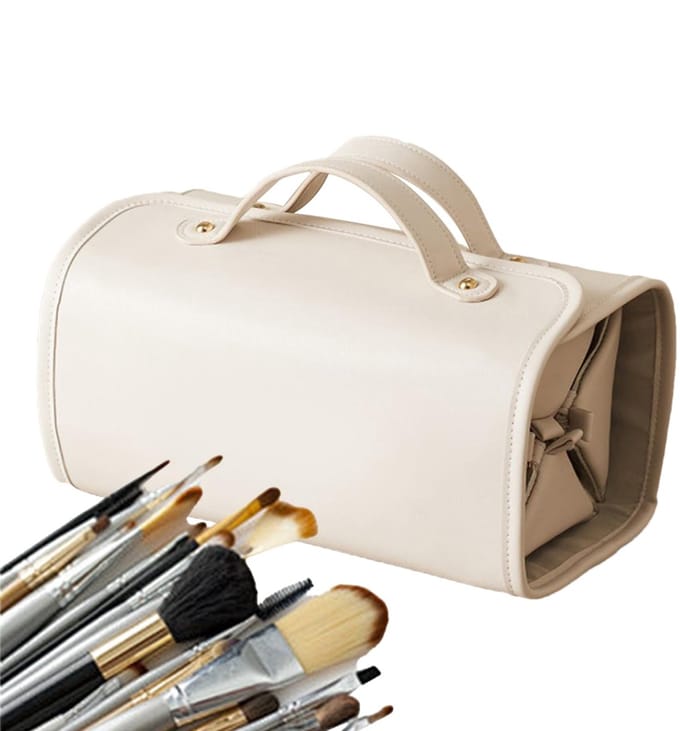 carmdering - Toilettas Set - 4 Delig - PU Leer - Crème - Make-up Organizer - Voor Reis & Thuis