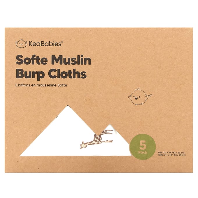 KeaBabies, Lingettes d'épaule en mousseline douce, Wild, lot de 5 beige