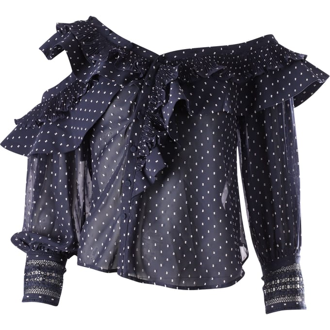 Self-Portrait Plumetis top met ruches in blauw polyester