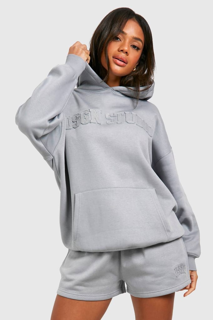 Dames Dsgn Studio Oversized Hoodie Met Zelfstof Applique | Light Blue | Maat: Medium