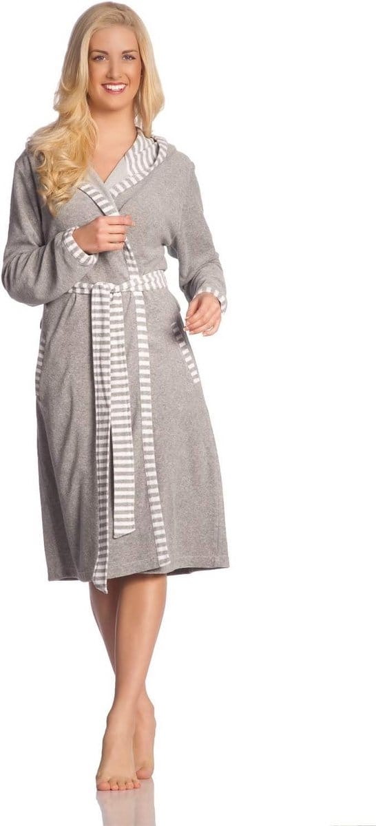 Luxe Dames Badjas met Capuchon en Stijlvolle Strepen