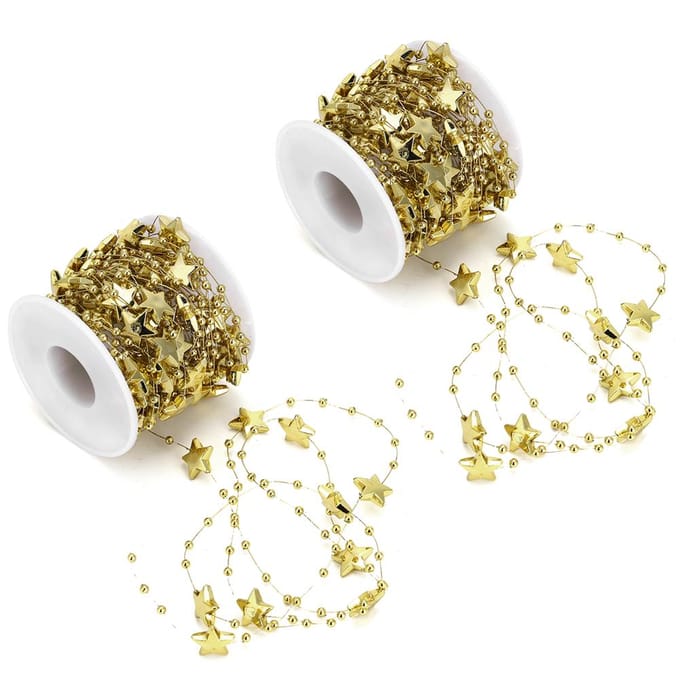 2 Stuks ABS Vijfpuntige Ster Parel Kralen String voor Bruiloft Bruidsboeket Kerstdecoratie(Goud beige