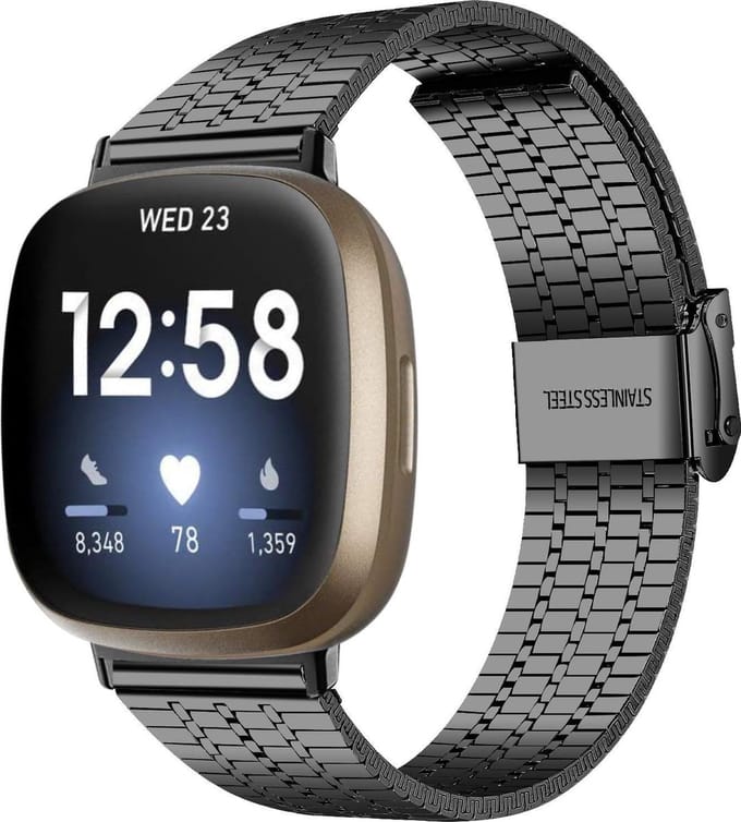 Strap-it Luxe RVS horlogeband - stalen bandje geschikt voor Fitbit Versa 3 / Fitbit Sense - zwart