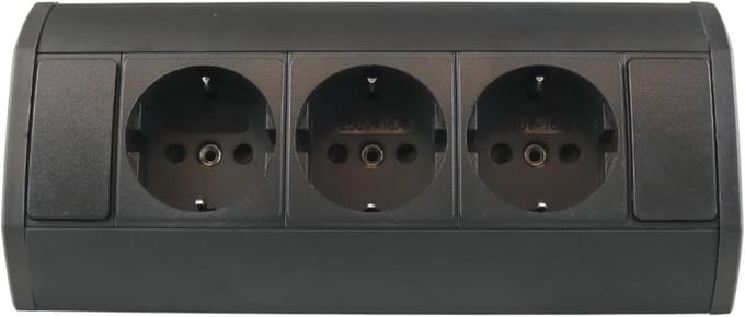 3-Way Base Socket with Aluminium Housing and 100 cm Cable
