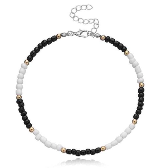 Bohemian stijl Kralen Enkelbandje - Zwart Wit