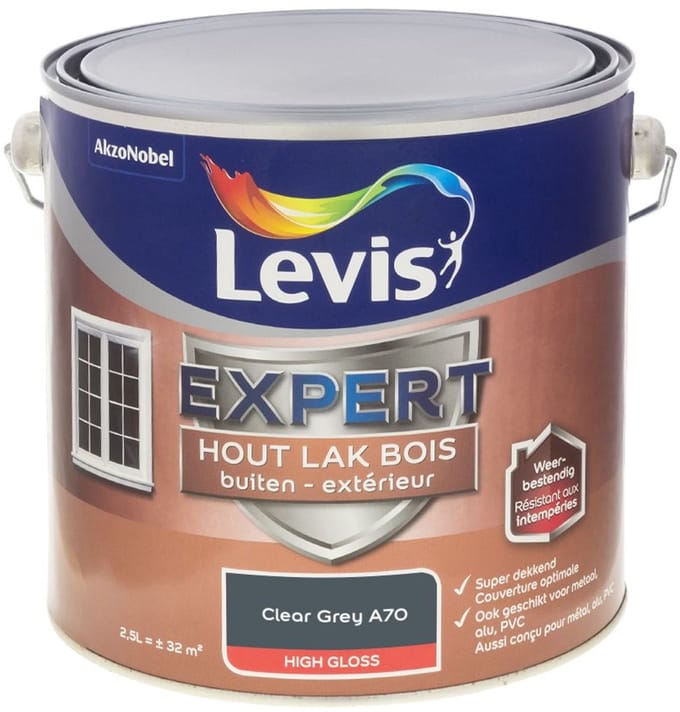 Levis - Expert Hout Lak Buiten High Gloss Mix - Clear Grey A70 - Mengverf - 2,5 L