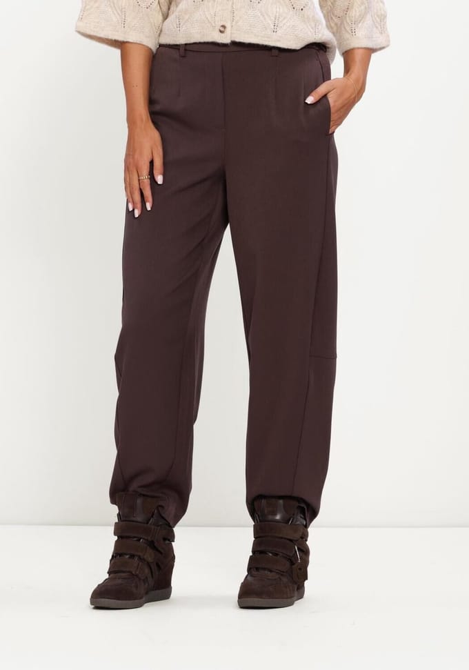 Object bruine dames broek   Barrel fit   Steekzakken   Elastische boord   Duurzaam   High waist Bruin 38