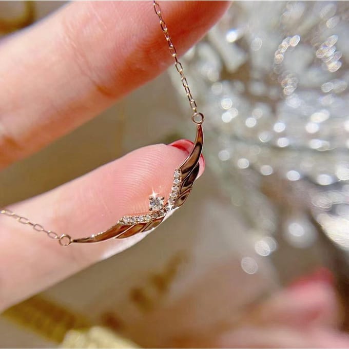Klassieke Veelzijdige Engelenvleugels Bruid Twee Delig Set Modieuze Strass Ketting Set gray