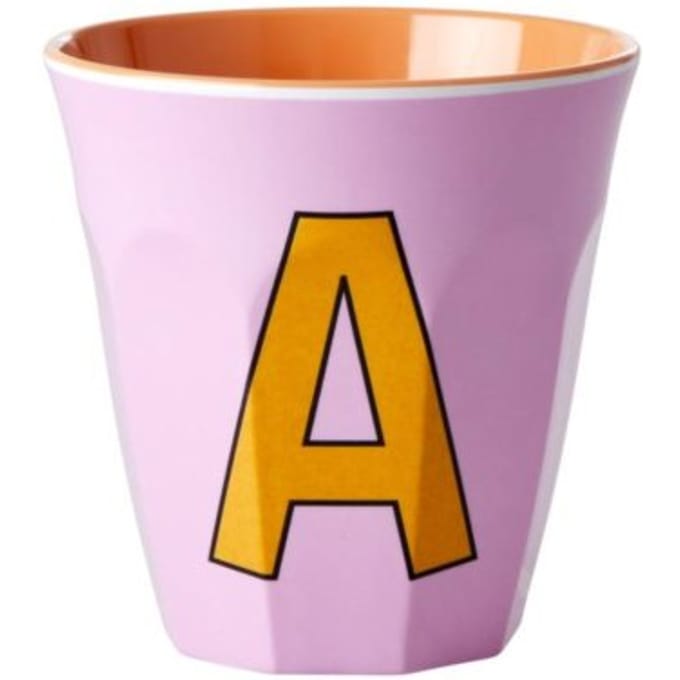 Rice melamine beker medium letter a roze